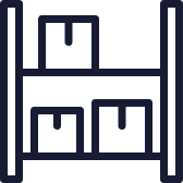 An icon of warehouse shelves with several boxes on them.