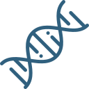 Simple blue DNA helix icon on a white background.