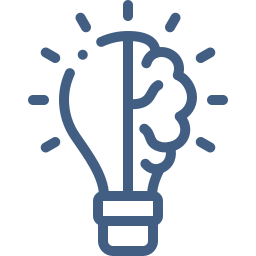Icon of a light bulb with half a brain inside, symbolizing ideas and intelligence.