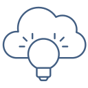 Outline of a light bulb inside a cloud, symbolizing an idea or innovation.