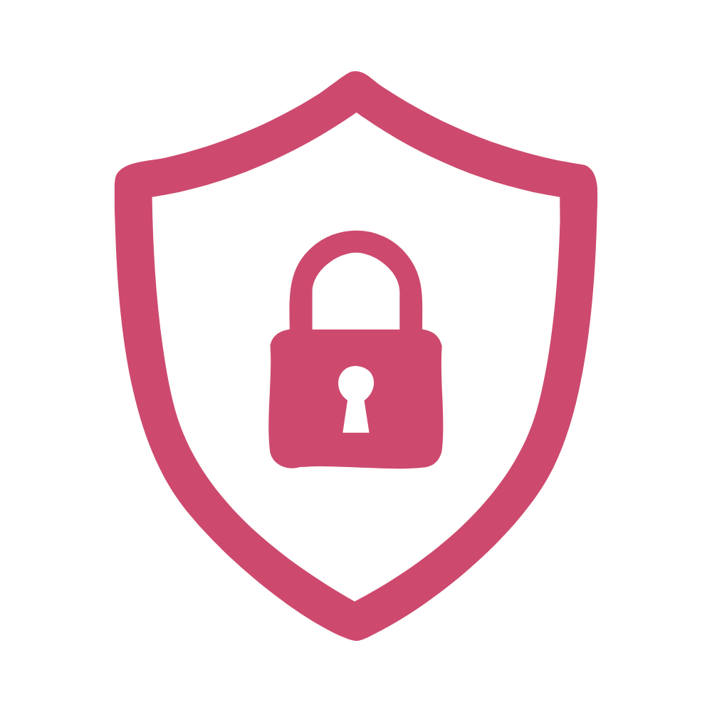 A pink icon of a shield with a padlock in the center.