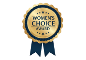 Gold and blue Women's Choice Award badge.