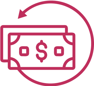 Icon of a dollar bill with a circular arrow around it.