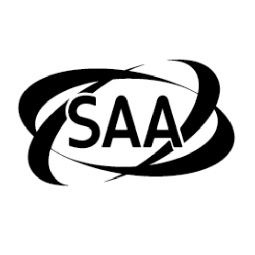 A black and white logo with the letters SAA encircled by two abstract swooshes on a white background.