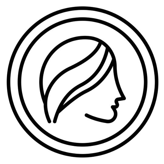 A line art icon of a woman's profile facing right, enclosed in a double circle.