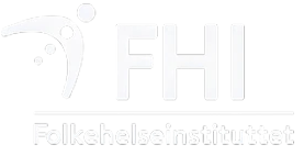 Logo with 'FHI' and 'Folkehelseinstituttet' text on a dark background.