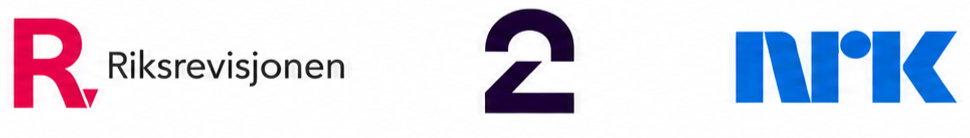 The logos for Riksrevisjonen, the number 2, and NRK displayed in a row on a white background.
