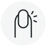 Illustration of a finger tapping on a surface, indicating interaction.