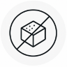 Icon of a sugar cube inside a circle with a diagonal line through it.
