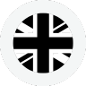 Black and white circular British flag icon.
