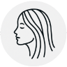 Line drawing of a woman's profile in a circle.