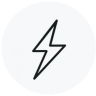 Black lightning bolt icon in a white circle.