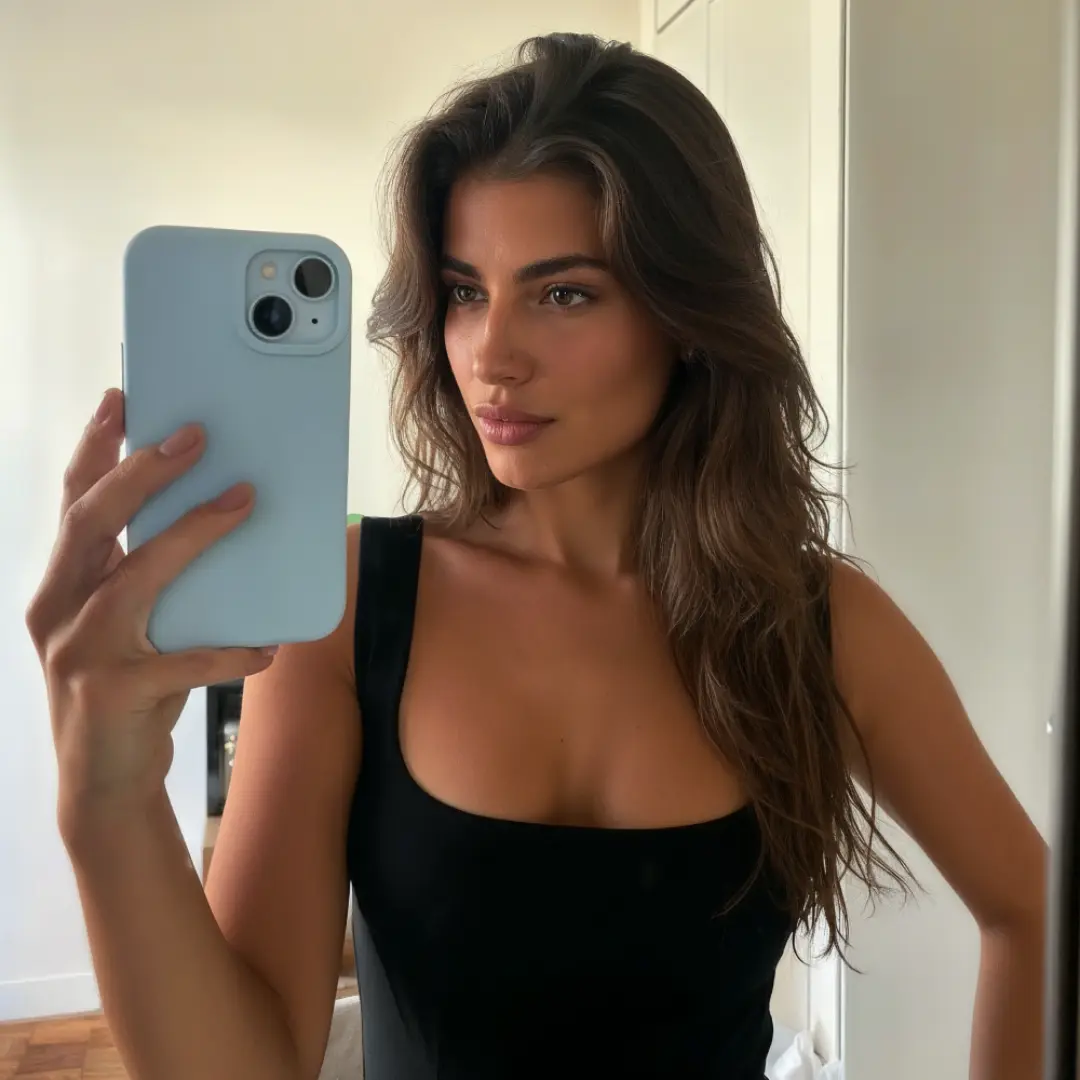 Person taking a mirror selfie with a smartphone.
