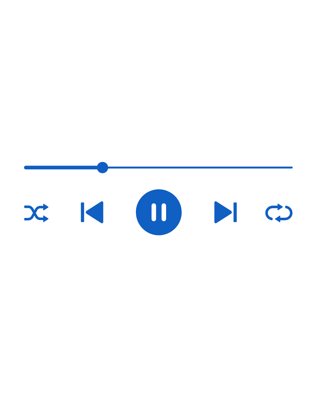 Audio player controls with play, pause, skip, shuffle, and repeat icons.