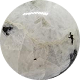 A spherical stone with a marbled white and black pattern.