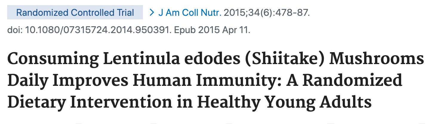 Text of a study title about shiitake mushrooms and immunity.