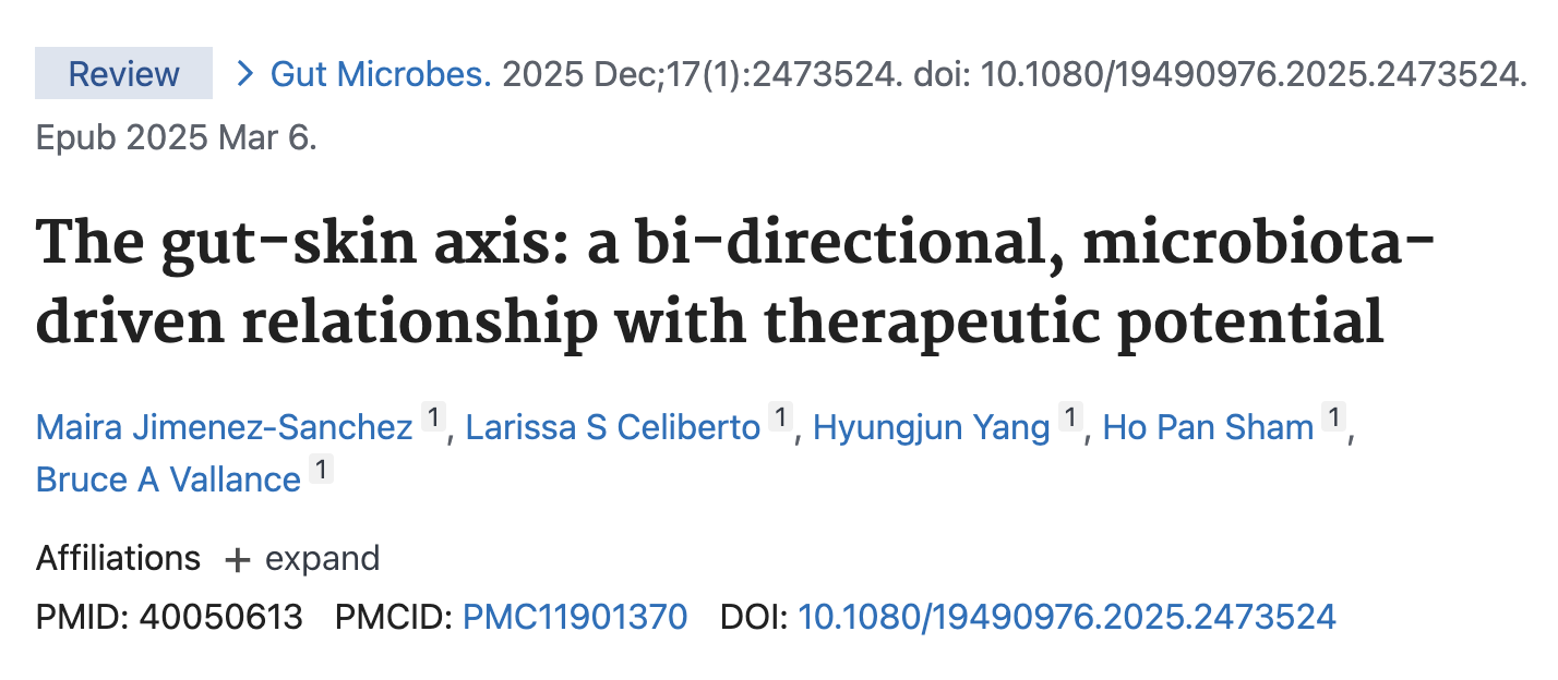 A screenshot of the header of a scientific review article titled 'The gut-skin axis'.