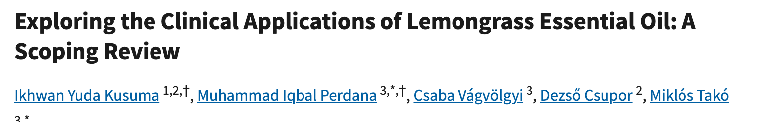 Title and author names of a scientific article on lemongrass essential oil.