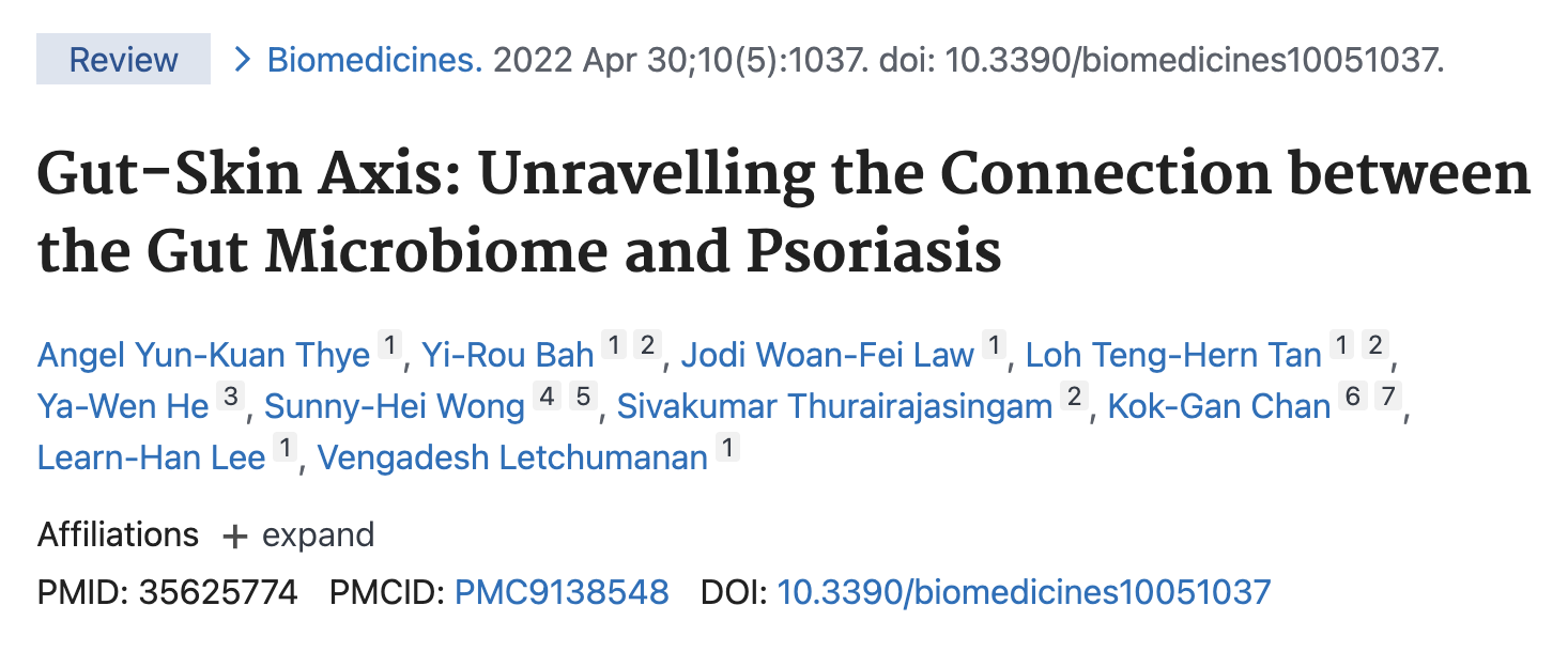 The title of a scientific paper: Gut-Skin Axis: Unravelling the Connection between the Gut Microbiome and Psoriasis.