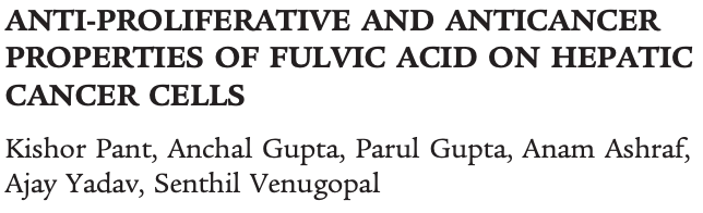 Text about anticancer properties of fulvic acid on hepatic cancer cells with author names.