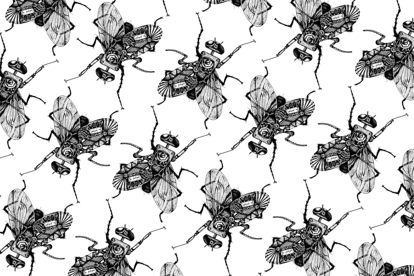 steampunk fies on white background