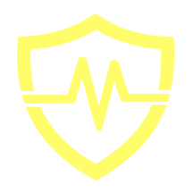 Yellow shield with a heartbeat line inside.