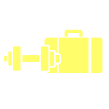 Yellow icon showing a dumbbell and suitcase combined.