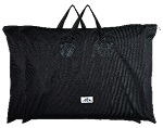 A large black zippered portfolio bag with two handles, shown against a white background.