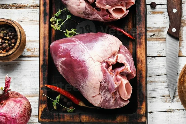 Beef organs and fertility - beef heart on table