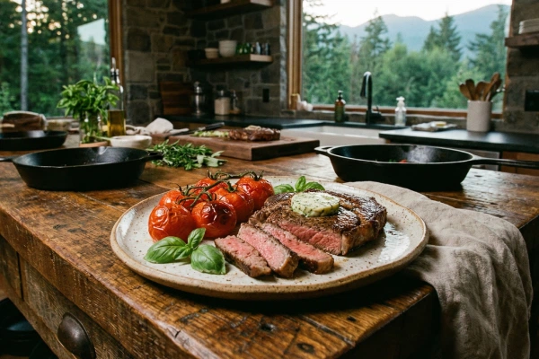How to increase nutrient absorption - steak and tomatoes on a plate in a kitchen
