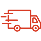 Red outline of a delivery truck with motion lines.