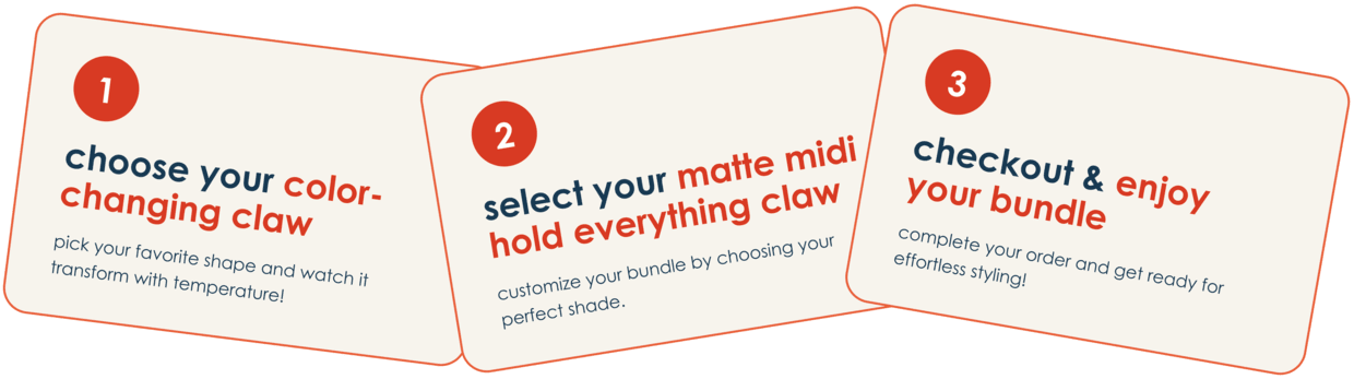 Text instructions for selecting a matte midi hold everything claw.