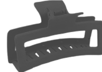 Black plastic hair clip with a rectangular shape.