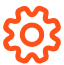 Orange gear icon on a white background.