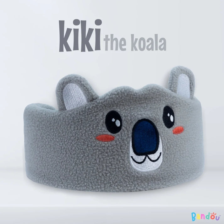 Gray koala-themed headband with embroidered face and ears.
