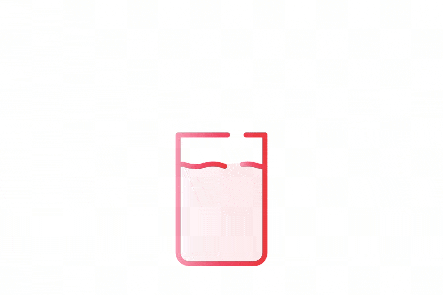 Animated red outline of a glass filling with liquid.