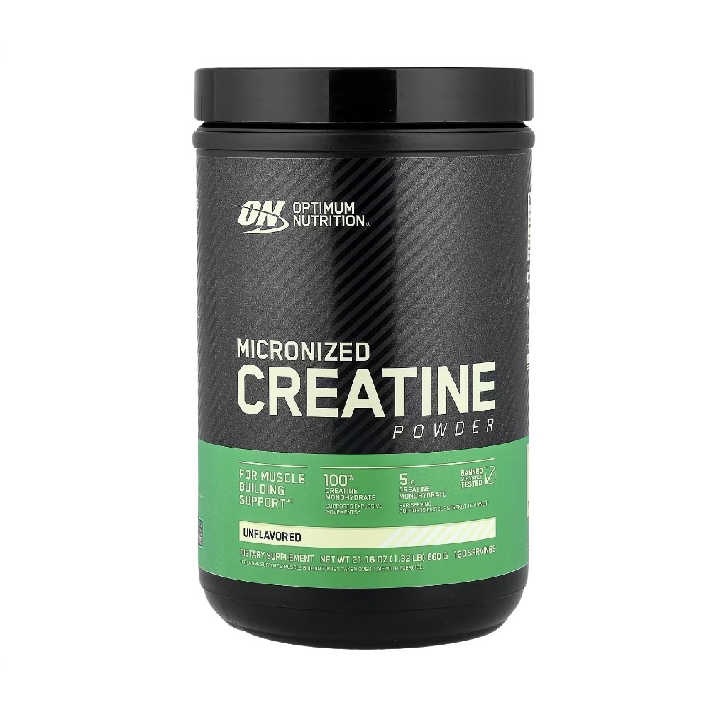 Black container of Optimum Nutrition Micronized Creatine Powder.