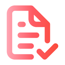 Red icon of a document with a checkmark.