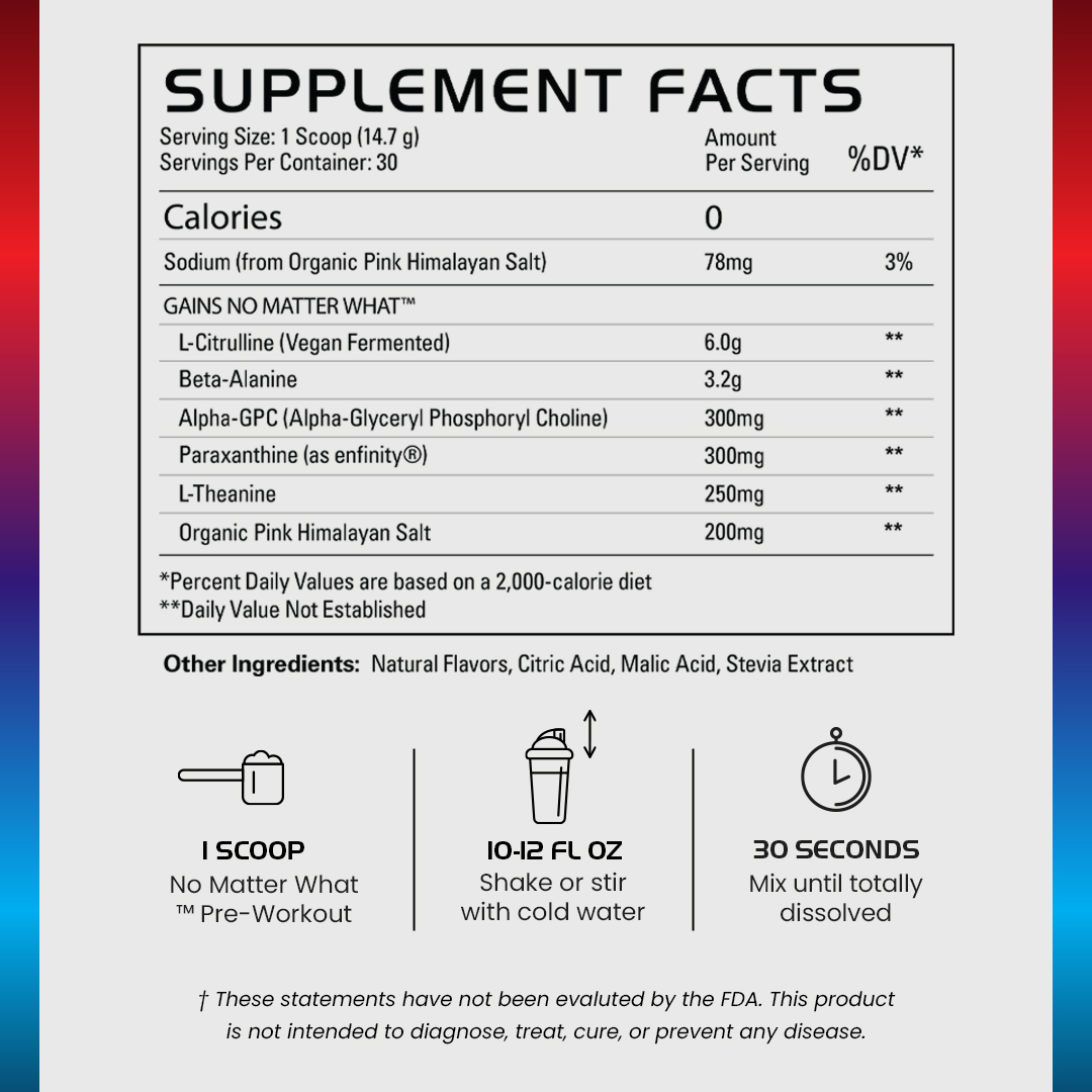 Supplement facts label with ingredients and preparation instructions.