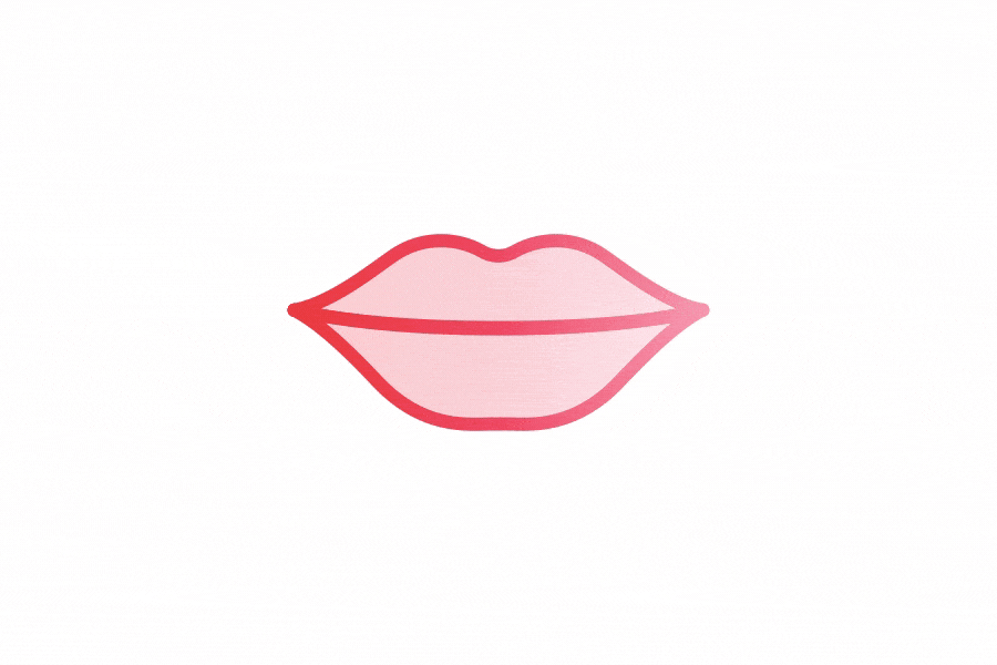Animated illustration of lips with a red outline on a white background.