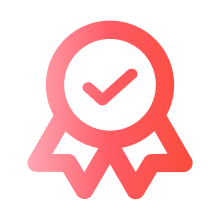 Red checkmark badge icon symbolizing achievement or approval.