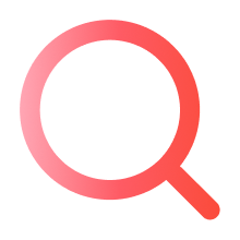 A red gradient magnifying glass icon on a white background.