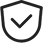 A shield icon with a checkmark inside, symbolizing security or protection.