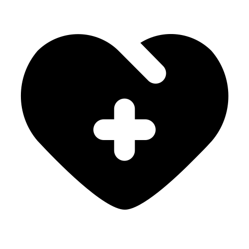 A black heart icon with a white plus sign in the center.