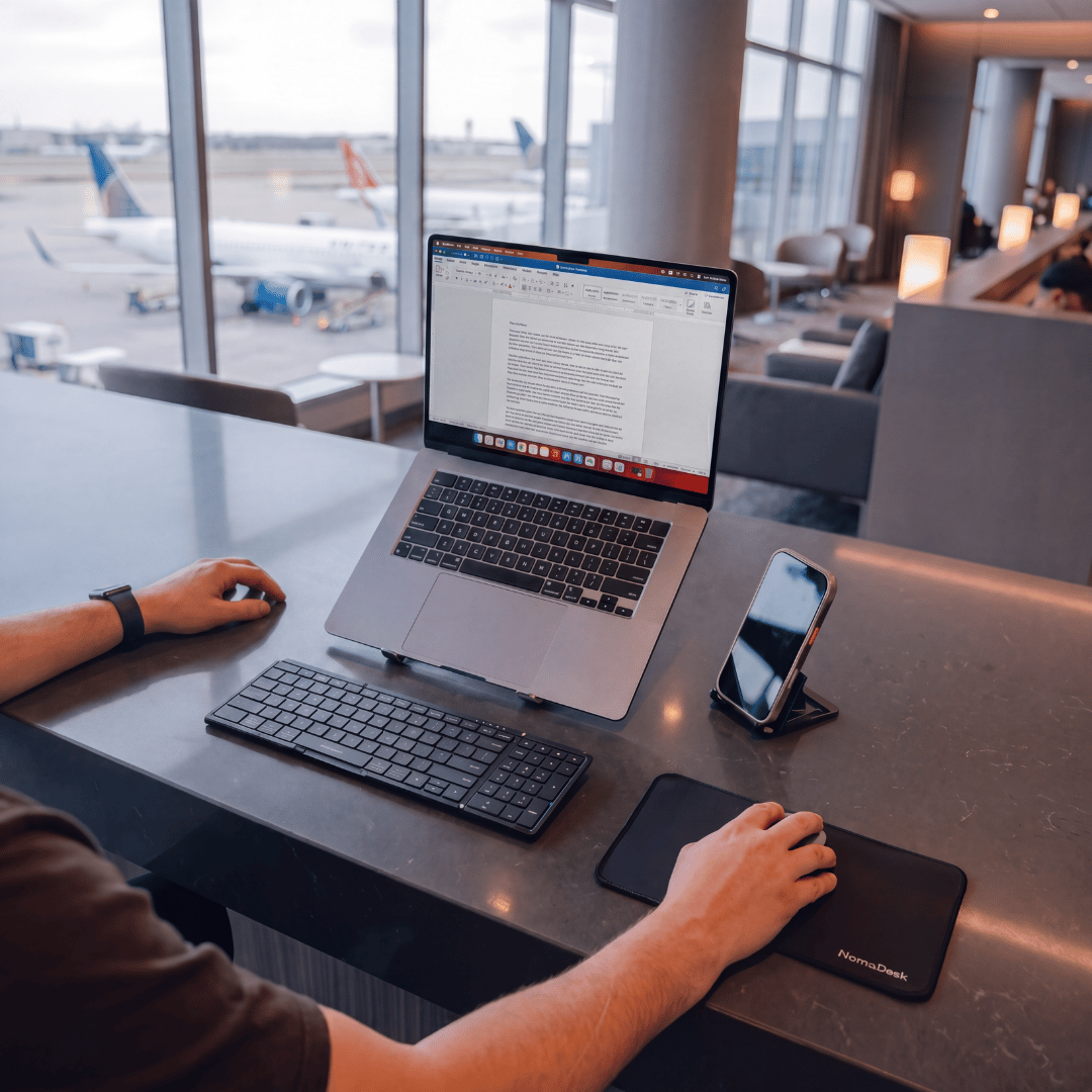 DeskMate Pro set up at an airport lounge