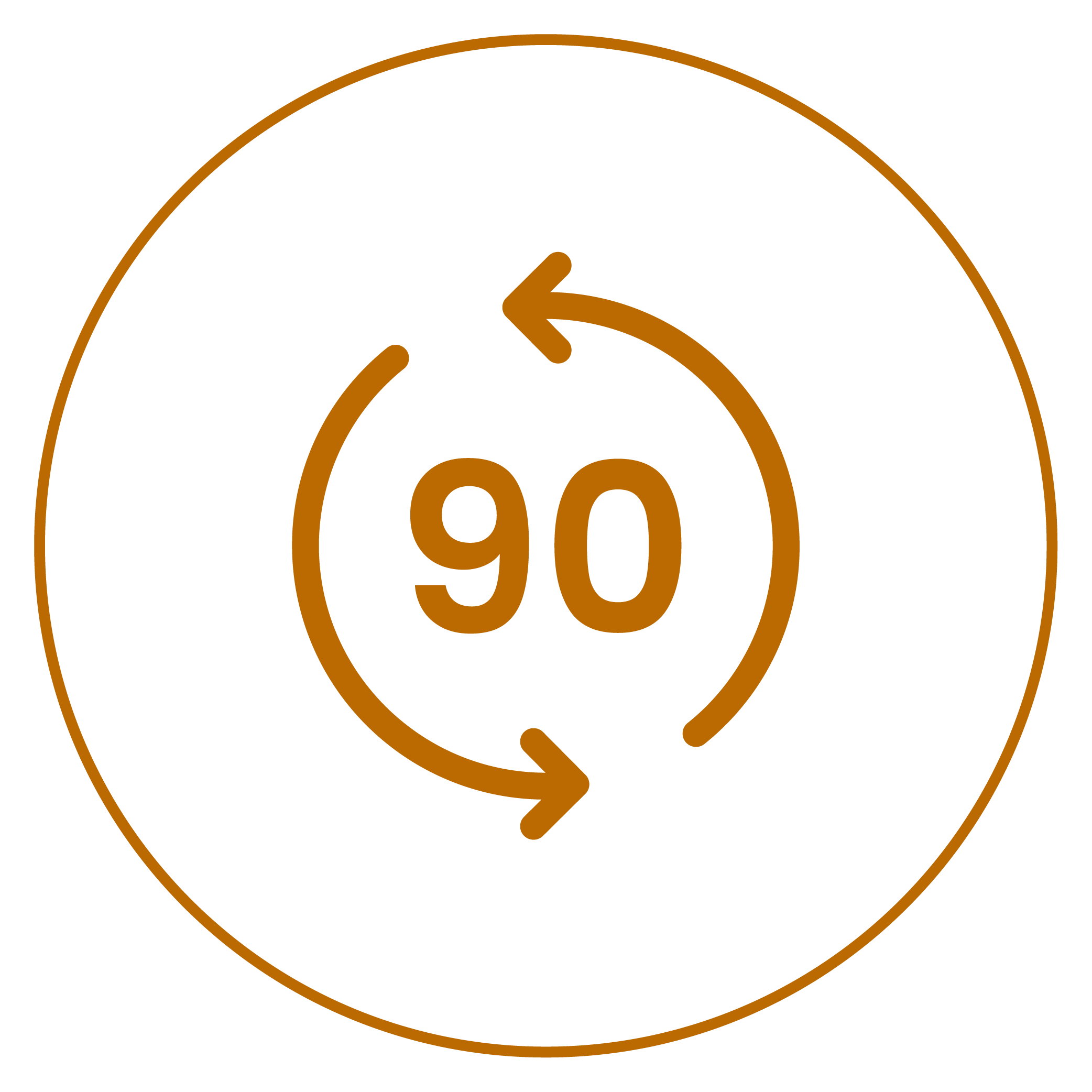 Brown circular arrow around number 90 on green background.