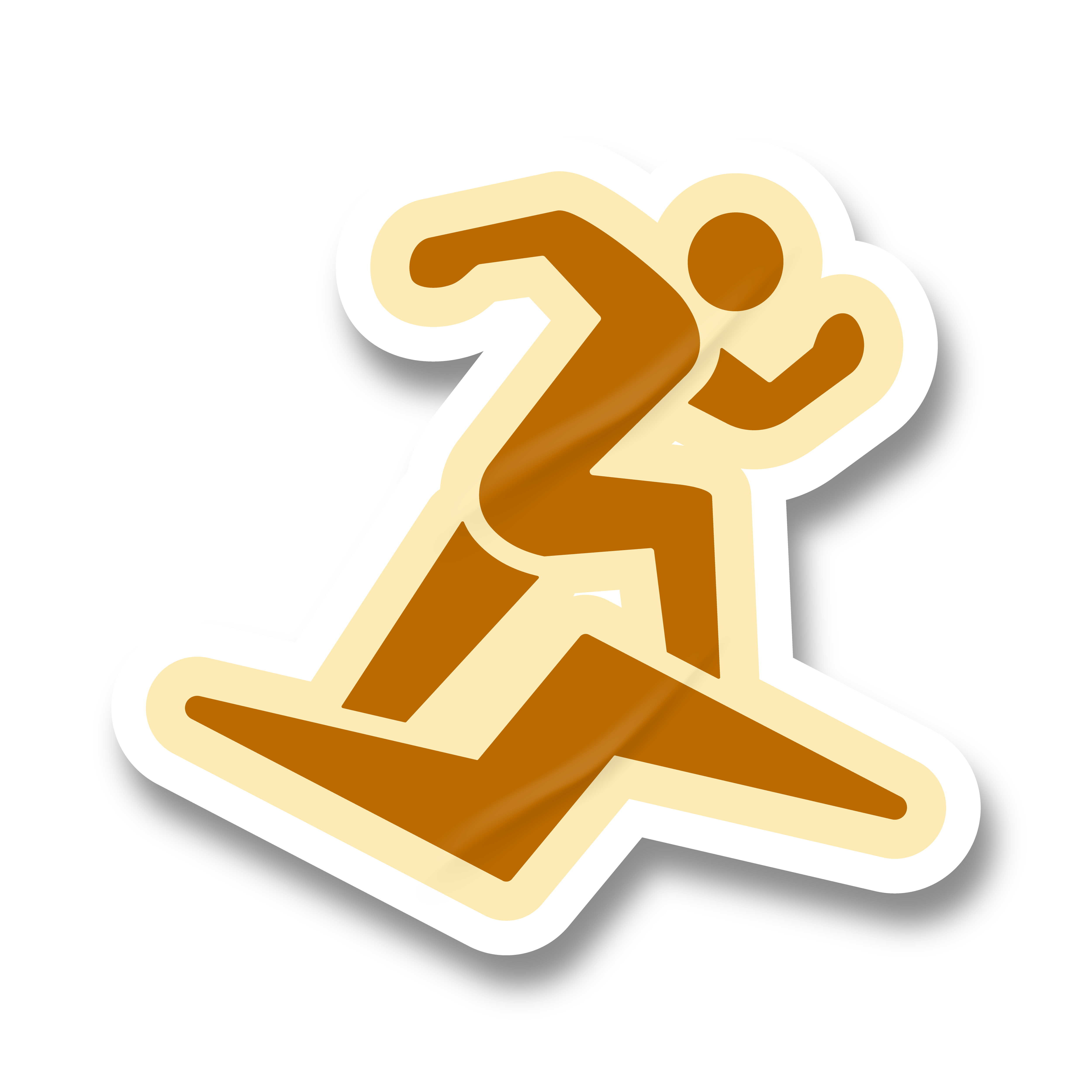 A stylized, sticker-like icon of a brown figure running, on a green background.