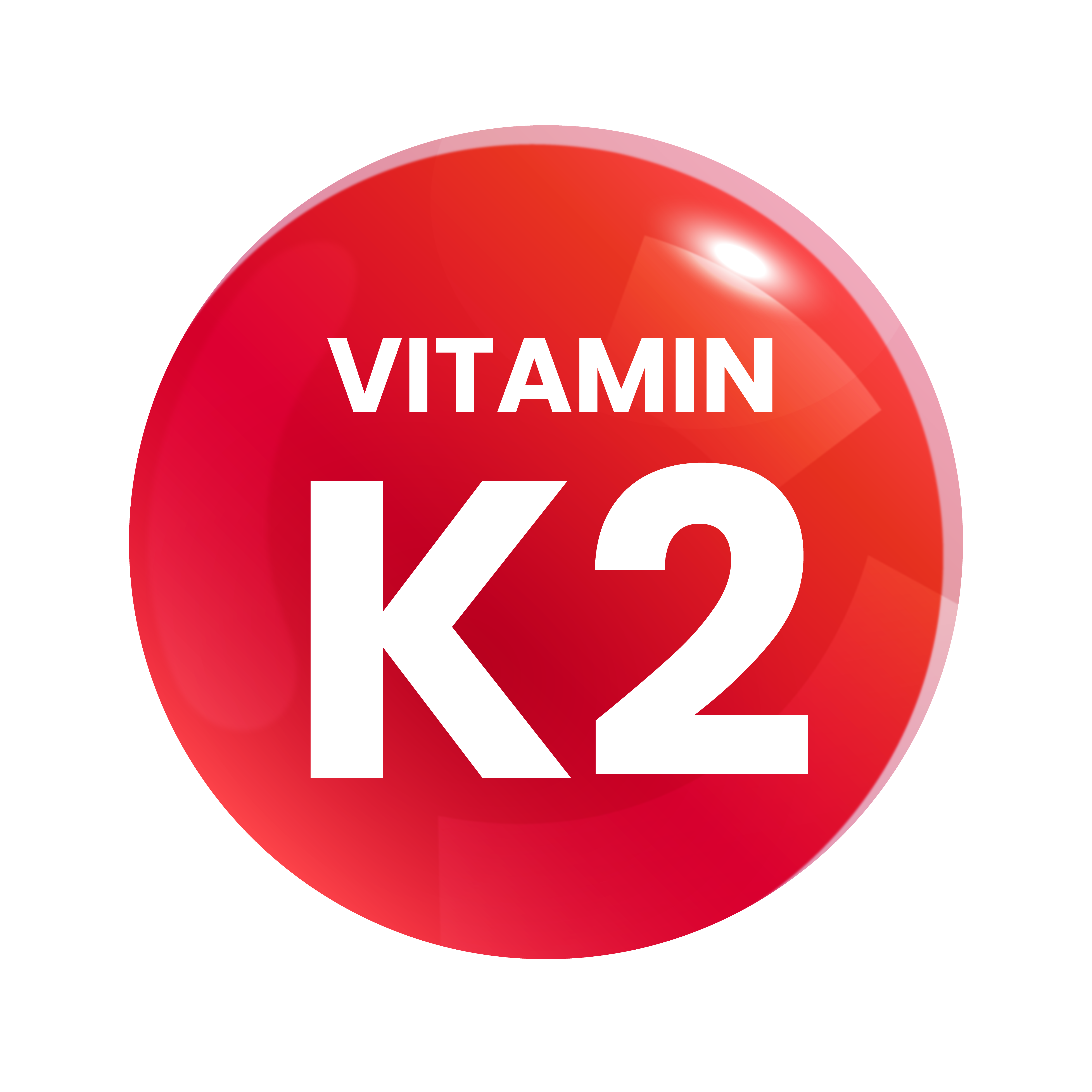 A red circular icon with the words 'Vitamin K2' in white text against a white background.