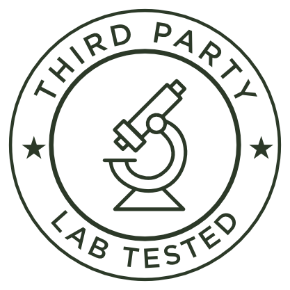 A circular seal that reads 'Third Party Lab Tested' with a microscope icon in the center.