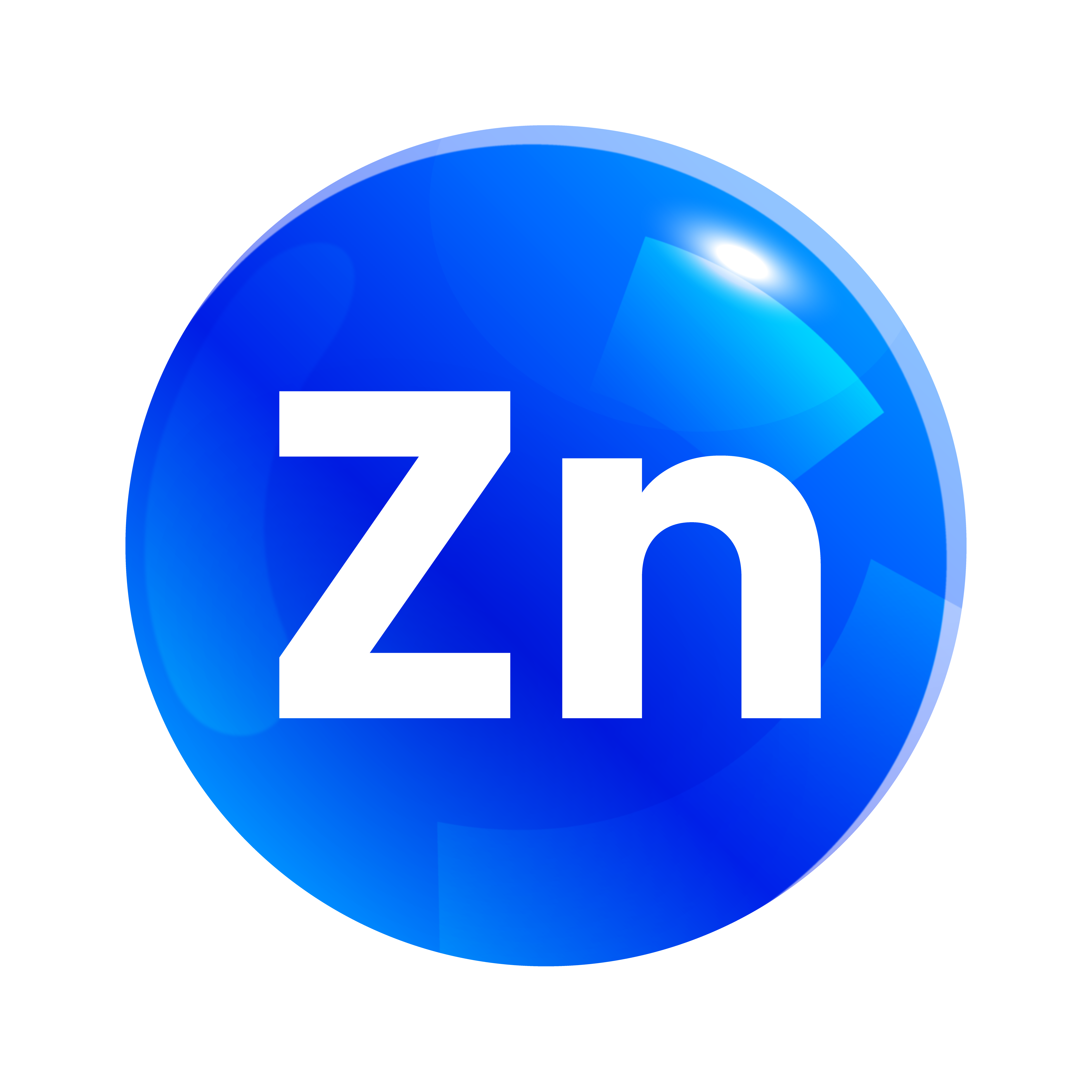 A glossy blue circular icon with the letters Zn in white.